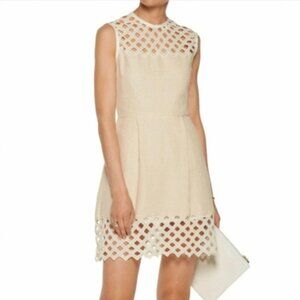 Sandro Paris Rita Linen Cotton Lattice Mini Dress, Cream White, Size 3 (US 8)